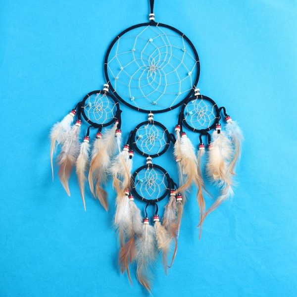 Turquoise Feather Five Rings Dream Catcher Car Pendant Home Decoration - Image 2