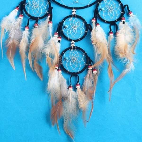 Turquoise Feather Five Rings Dream Catcher Car Pendant Home Decoration - Image 3