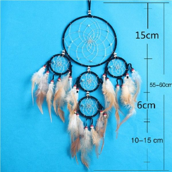 Turquoise Feather Five Rings Dream Catcher Car Pendant Home Decoration - Image 4