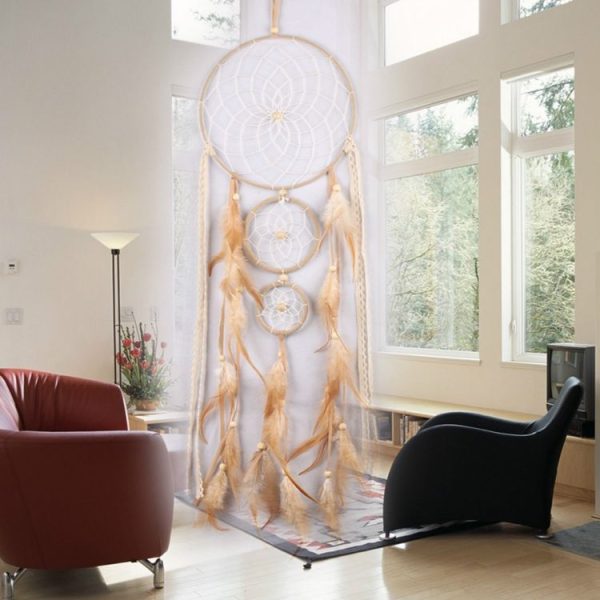 Natural Feather Three-ring Dream Catcher Home Wall Decoration - Image 2