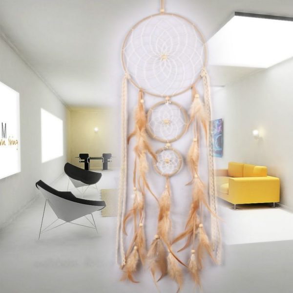 Natural Feather Three-ring Dream Catcher Home Wall Decoration - Image 3