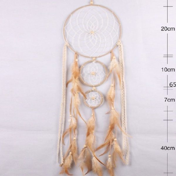 Natural Feather Three-ring Dream Catcher Home Wall Decoration - Image 5