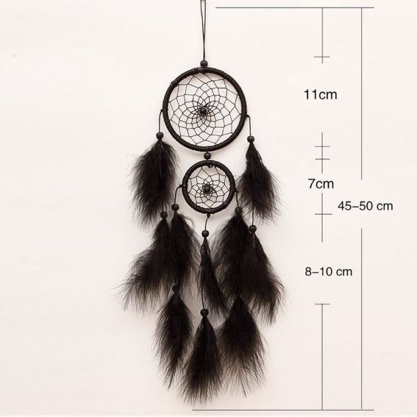 Black Fluffy Double Rings Dream Catcher Car Pendant Home Crafts Wall Decoration - Image 4
