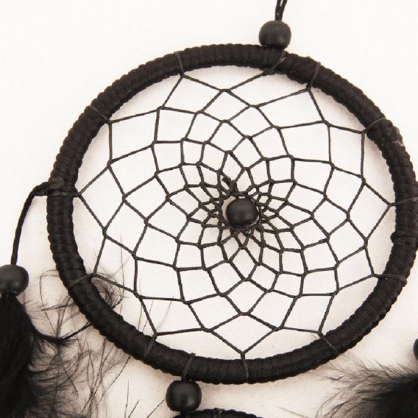 Black Fluffy Double Rings Dream Catcher Car Pendant Home Crafts Wall Decoration - Image 5