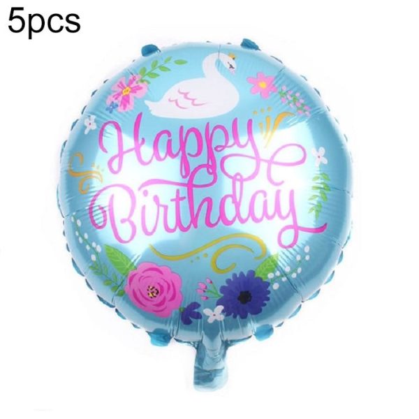 5 PCS Round White Swan Aluminum Balloon Birthday Party Decoration Toy, Size: 18 inches (Blue)