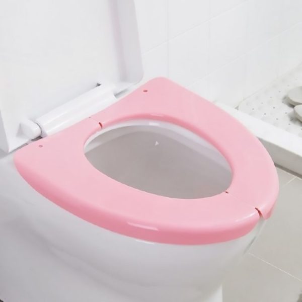 Travel Portable Foldable Toilet Pad Plastic Waterproof Bathroom Seat Cover Mats (Pink)