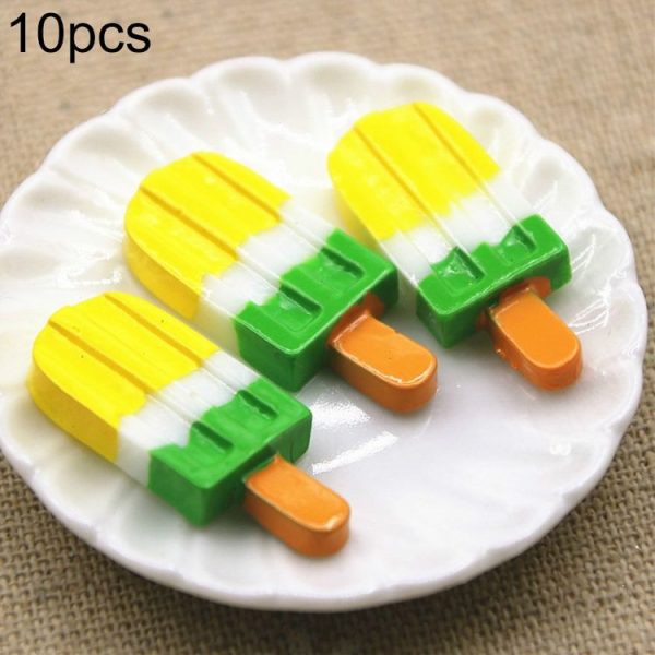 10 PCS Rainbow Ice Cream Stick Resin Flat Back Cabochon Imitation Dessert Art Decoration (Yellow)
