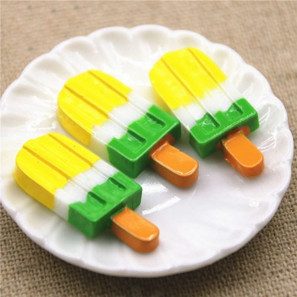 10 PCS Rainbow Ice Cream Stick Resin Flat Back Cabochon Imitation Dessert Art Decoration (Yellow) - Image 2