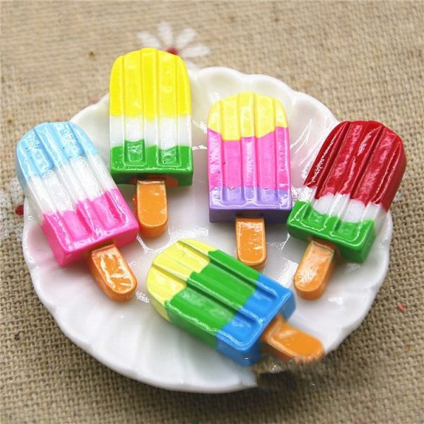 10 PCS Rainbow Ice Cream Stick Resin Flat Back Cabochon Imitation Dessert Art Decoration (Yellow) - Image 3