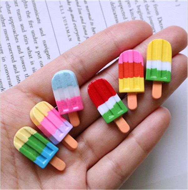 10 PCS Rainbow Ice Cream Stick Resin Flat Back Cabochon Imitation Dessert Art Decoration (Yellow) - Image 4