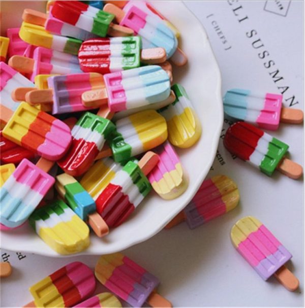 10 PCS Rainbow Ice Cream Stick Resin Flat Back Cabochon Imitation Dessert Art Decoration (Yellow) - Image 5