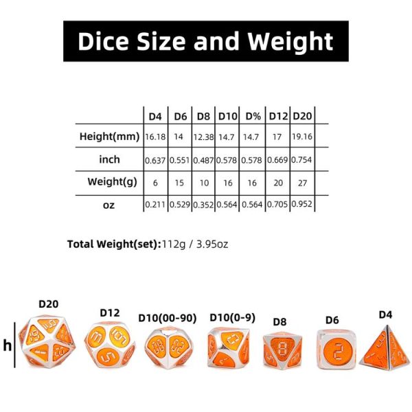 Metal Polyhedral Dice Set for Tabletop RPGs Board Games (Orange) - Image 7
