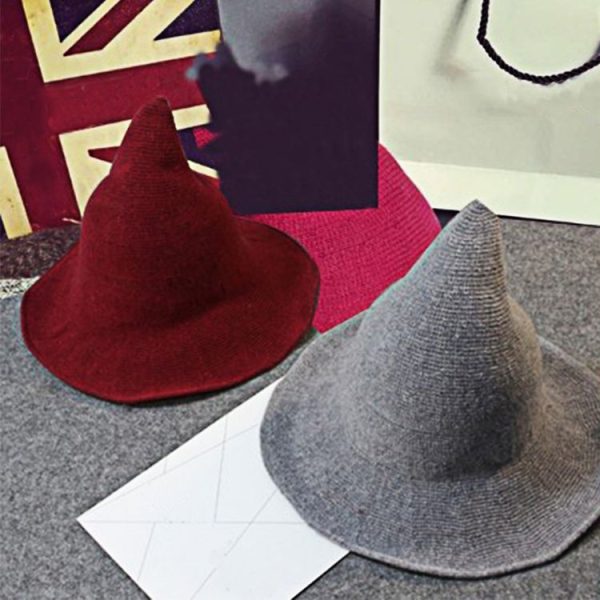 Halloween Personality Wizard Steeple Great Brim Wool Cap (Dark Grey) - Image 5