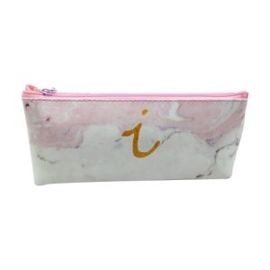 Cute Leather Marble Letter Storage Pouch Pen Box Stationery Office School Supplies (Pink i)