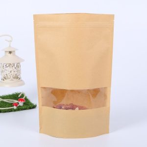 50 PCS Zipper Self Sealing Kraft Paper Bag with Window Stand Up for Gifts / Food / Candy / Tea / Party / Wedding Gifts, Bag Size: 9x14+3cm (Frost)