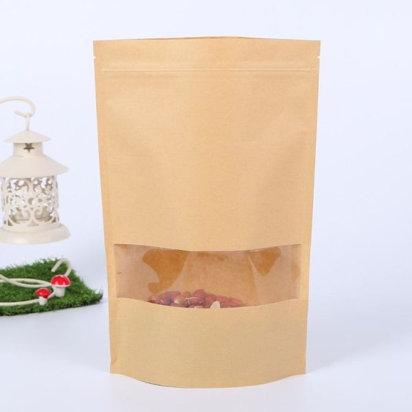 50 PCS Zipper Self Sealing Kraft Paper Bag with Window Stand Up for Gifts / Food / Candy / Tea / Party / Wedding Gifts, Bag Size: 10x15+3cm (Frost)
