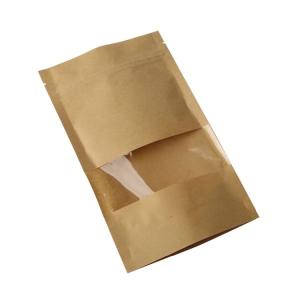 50 PCS Zipper Self Sealing Kraft Paper Bag with Window Stand Up for Gifts / Food / Candy / Tea / Party / Wedding Gifts, Bag Size: 10x15+3cm (Frost) - Image 4