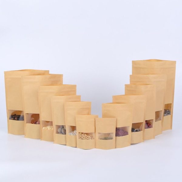 50 PCS Zipper Self Sealing Kraft Paper Bag with Window Stand Up for Gifts / Food / Candy / Tea / Party / Wedding Gifts, Bag Size: 10x15+3cm (Frost) - Image 7