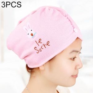 3 PCS Cute Cartoon Rabbit Thick Microfiber Absorbent Dry Hair Cap (Pink)