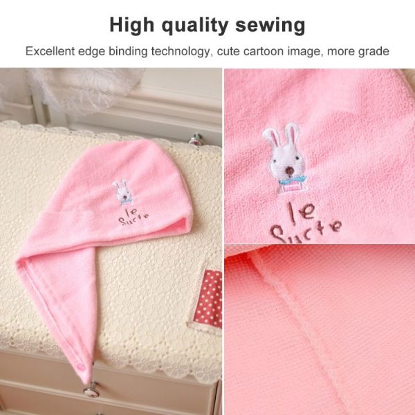 3 PCS Cute Cartoon Rabbit Thick Microfiber Absorbent Dry Hair Cap (Pink) - Image 5