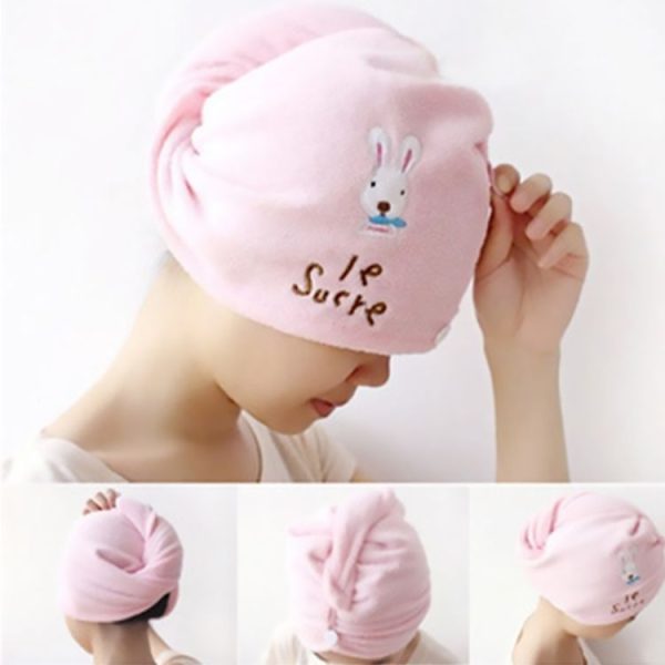 3 PCS Cute Cartoon Rabbit Thick Microfiber Absorbent Dry Hair Cap (Pink) - Image 6