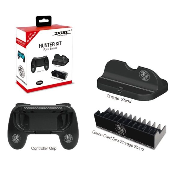 DOBE TNS-860 Hunter Set for Switch, Small Handle Grip + Host Charger + Game Card Box Stand