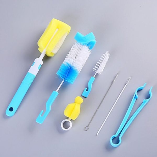 7PCS / Set Bottle Sponge Cleaning Brush Tools Straw Brush Set (Blue) - Image 2