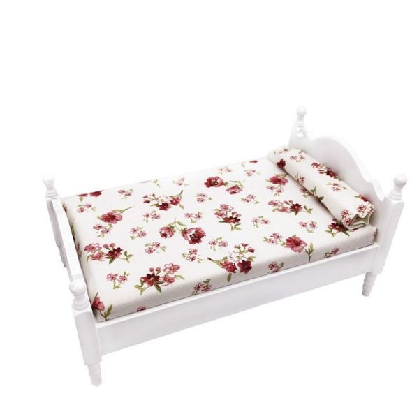 1: 12 Mini House Toy Simulation Bedroom White Single Bed (White)