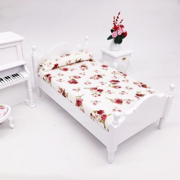 1: 12 Mini House Toy Simulation Bedroom White Single Bed (White) - Image 3