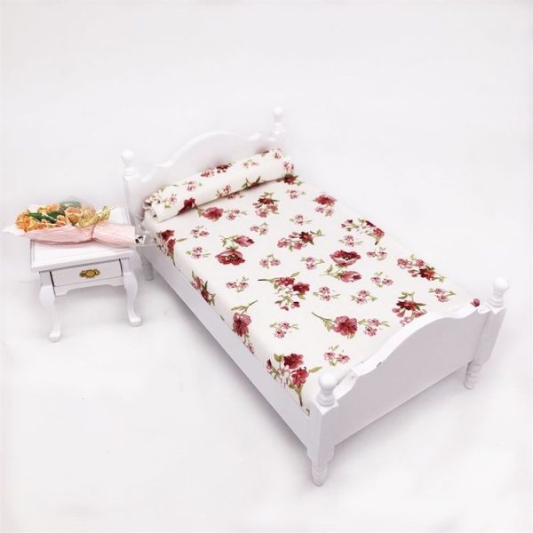 1: 12 Mini House Toy Simulation Bedroom White Single Bed (White) - Image 4