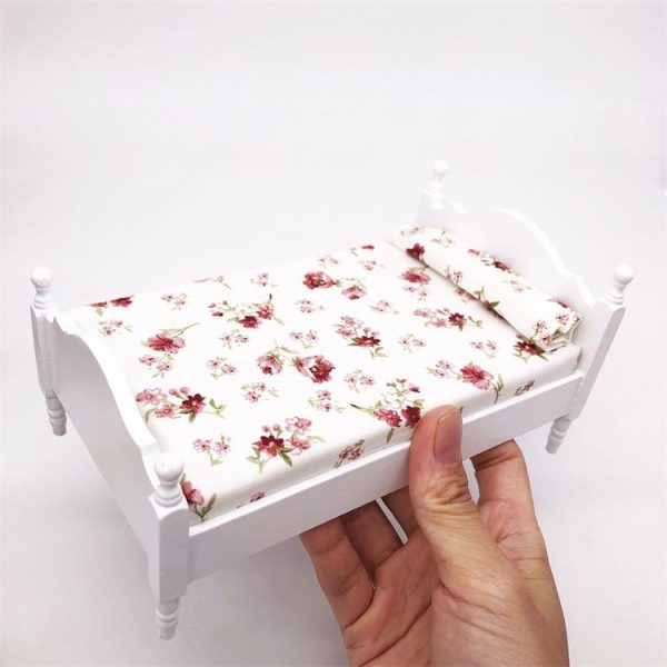 1: 12 Mini House Toy Simulation Bedroom White Single Bed (White) - Image 5