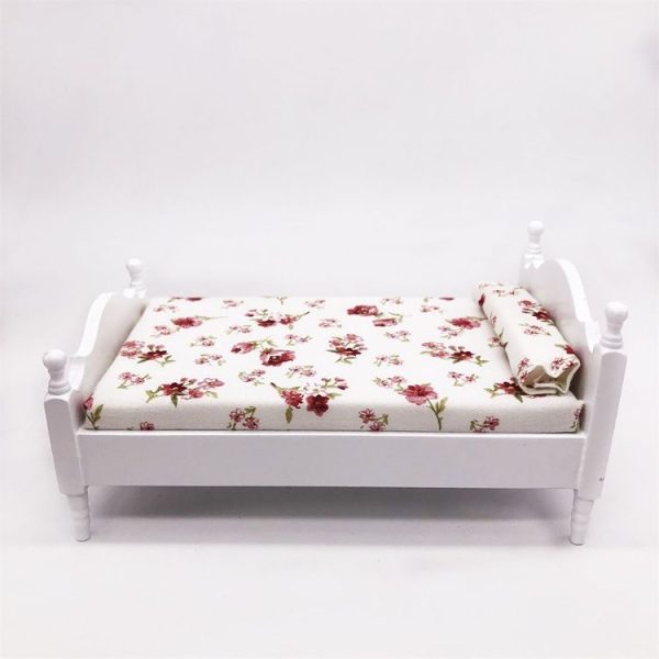 1: 12 Mini House Toy Simulation Bedroom White Single Bed (White) - Image 6