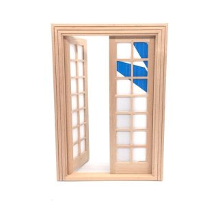 2 PCS 1: 12 Dollhouse DIY Mini Door and Window Material Simple 28 Grids Double Ppen Door