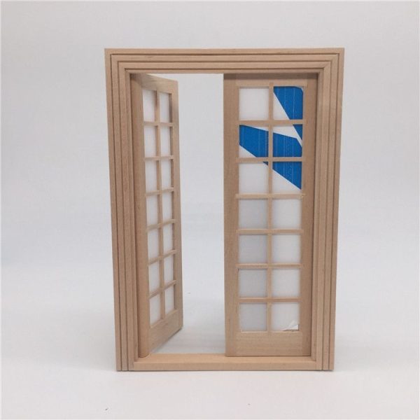 2 PCS 1: 12 Dollhouse DIY Mini Door and Window Material Simple 28 Grids Double Ppen Door - Image 2