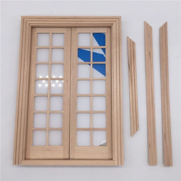 2 PCS 1: 12 Dollhouse DIY Mini Door and Window Material Simple 28 Grids Double Ppen Door - Image 3
