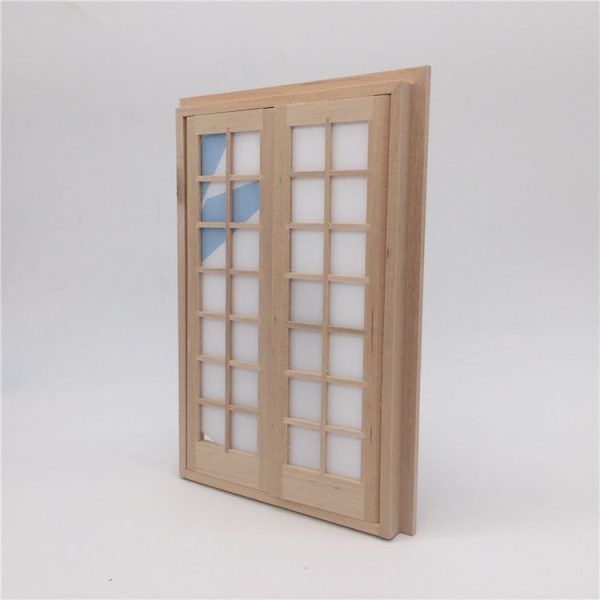 2 PCS 1: 12 Dollhouse DIY Mini Door and Window Material Simple 28 Grids Double Ppen Door - Image 4