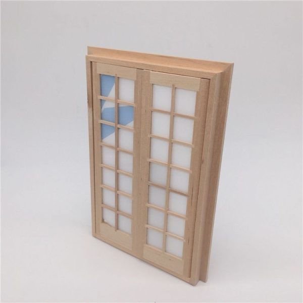 2 PCS 1: 12 Dollhouse DIY Mini Door and Window Material Simple 28 Grids Double Ppen Door - Image 5