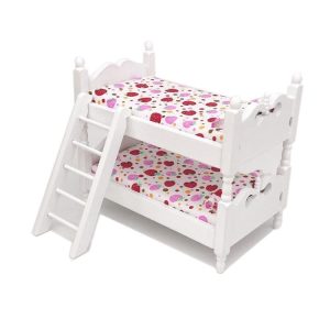 1: 12 Mini House Toy Simulation Children Wooden Bunk Bed (Pink Strawberry)