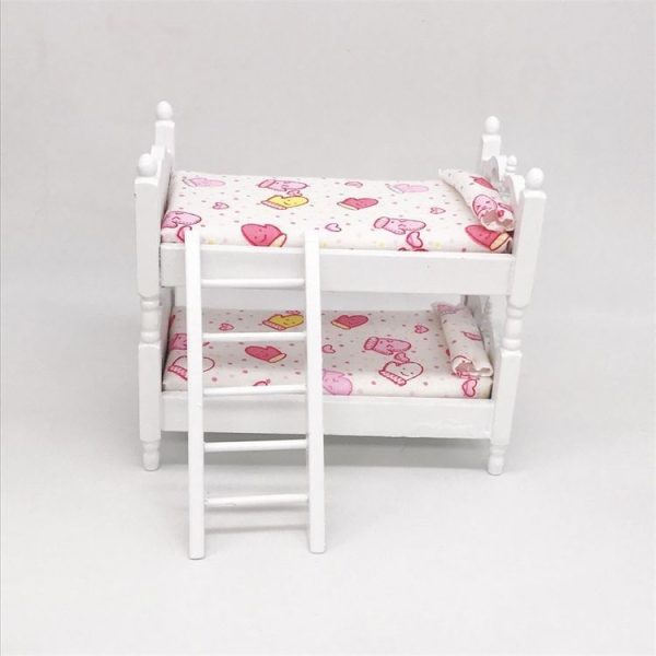 1: 12 Mini House Toy Simulation Children Wooden Bunk Bed (Pink Strawberry) - Image 4