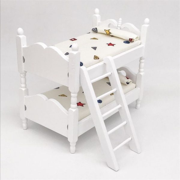 1: 12 Mini House Toy Simulation Children Wooden Bunk Bed (Pink Strawberry) - Image 5