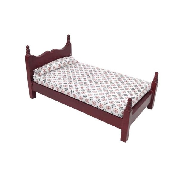 1: 12 Mini House Toy Pocket Furniture Simulation Single Bed (Mahogany) - Image 6