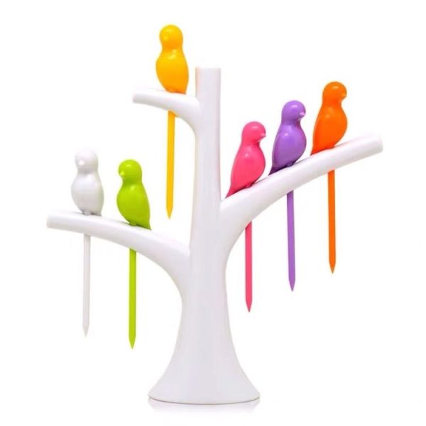 Creative Fashion Treetop Bracket Birdie Fruit Fork Set Environmentally Friendly Easy to Place Fruit Sign (White) - Image 2