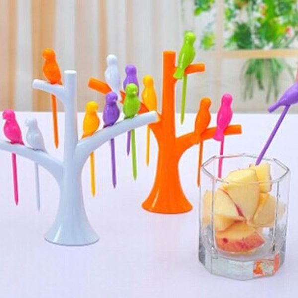 Creative Fashion Treetop Bracket Birdie Fruit Fork Set Environmentally Friendly Easy to Place Fruit Sign (White) - Image 3