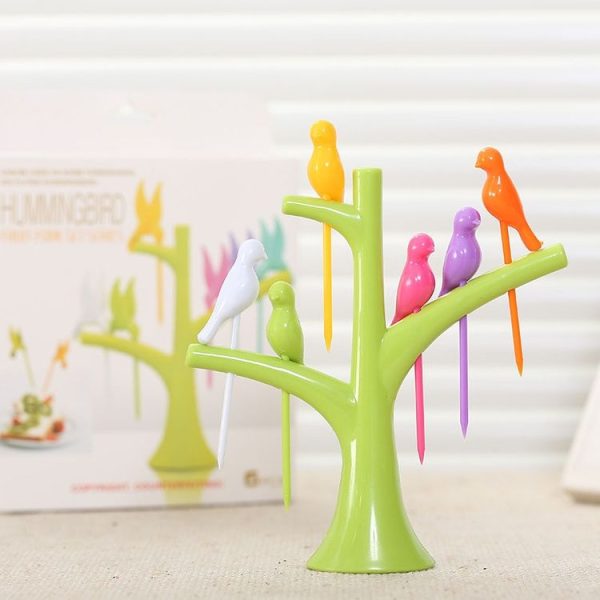 Creative Fashion Treetop Bracket Birdie Fruit Fork Set Environmentally Friendly Easy to Place Fruit Sign (White) - Image 4