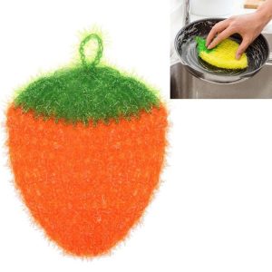 Cute Strawberry Dishcloth Polyester Fiber Dishrag Washing Cloth Clean Towel Home Kitchen Cleaning Tools (Orange)