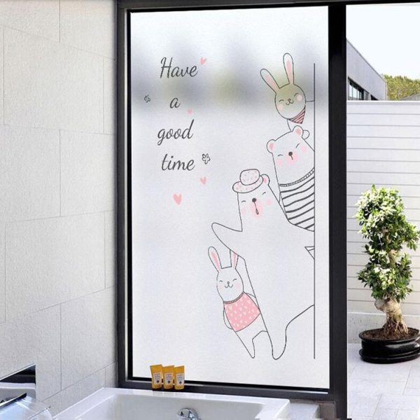 Cartoon Animal Window Matte Bathroom Transparent Opaque Bathroom Door Cellophane Film Anti-slip Stickers, Size: 45x60cm (Gather togetherA)