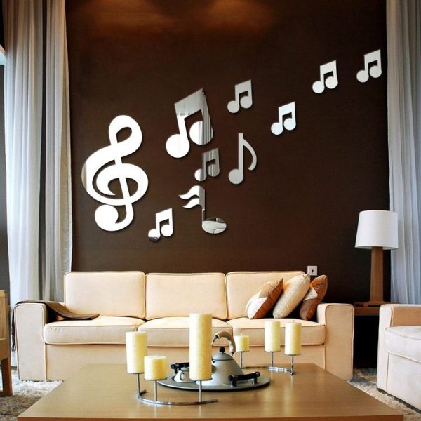 3D Musical Notes Acrylic Mirrors Wall Sticker Home Decor Living Room Wall Decoration Art DIY Wall Stickers (Gold) - Image 4