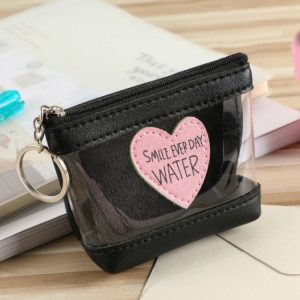 Transparent Candy Color Love Women Zip Coin Purse with Keychain (Black)