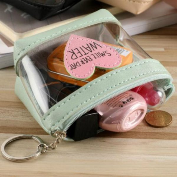 Transparent Candy Color Love Women Zip Coin Purse with Keychain (Black) - Image 4