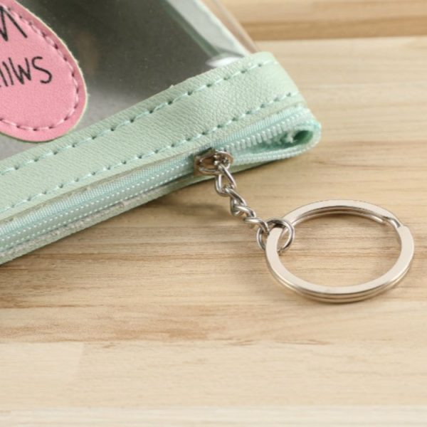 Transparent Candy Color Love Women Zip Coin Purse with Keychain (Black) - Image 5